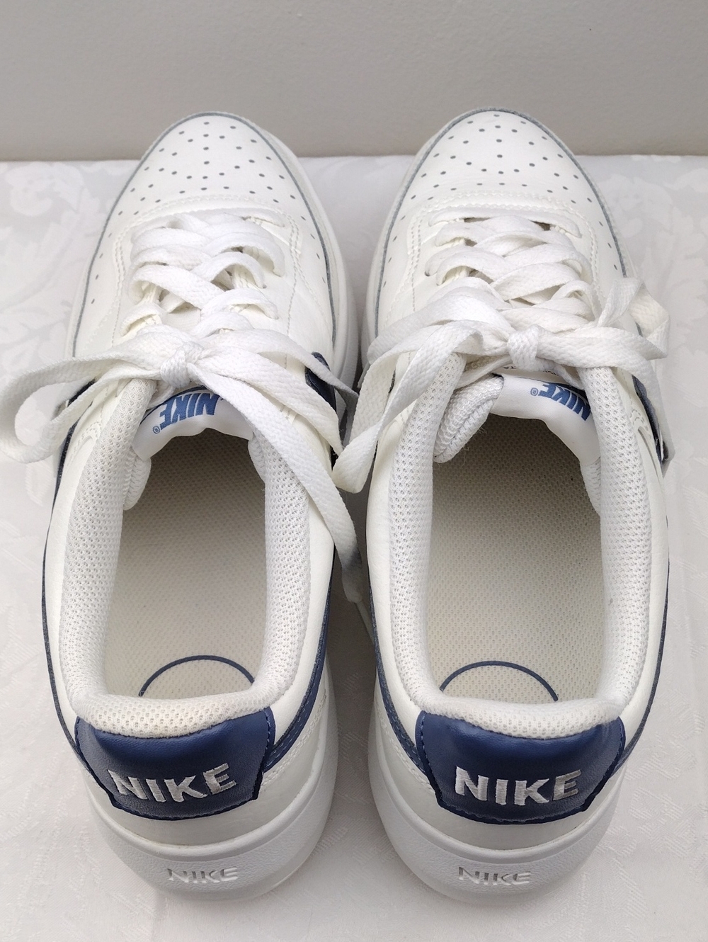 Nike Court Vision Alta White Sail Blue Leather Round Toe Lace Up Low Top Sneaker - Picture 6 of 16